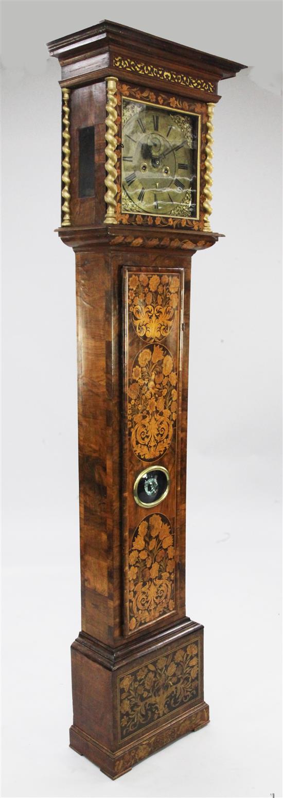 Joseph Windmills, London (1671-1702). A late 17th / early 18th century walnut and marquetry eight day longcase clock, 6ft 7in.